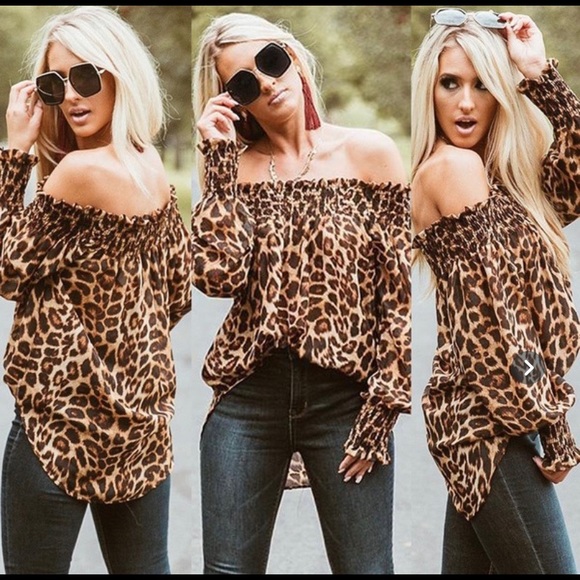 Tops - OFF THE SHOULDER LEOPARD PRINT BLOUSE